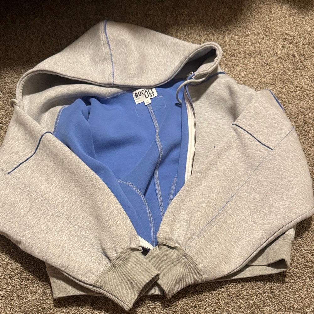 BUCKETLIST Gray and Blue zip up Hoodie